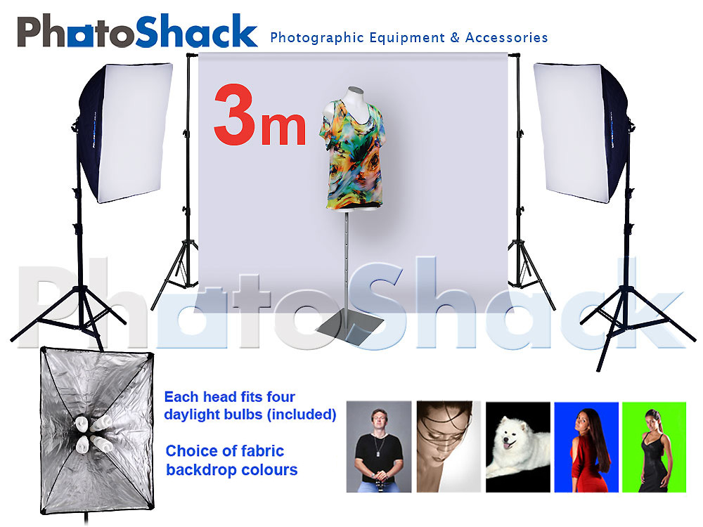 Complete Cool Light Package with Softbox Set + 3m backdrop